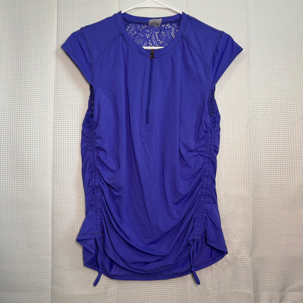 Calia Quarter Zip Top Large Purple Lace Back Ruched Sides